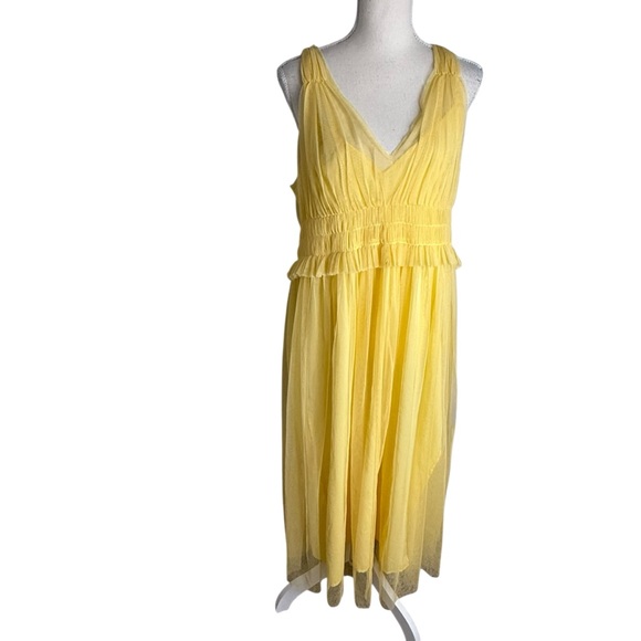 Zara tulle‎ yellow midi ruffle dress Large - Picture 1 of 7